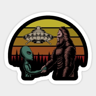 bigfoot with alien illustration Sticker